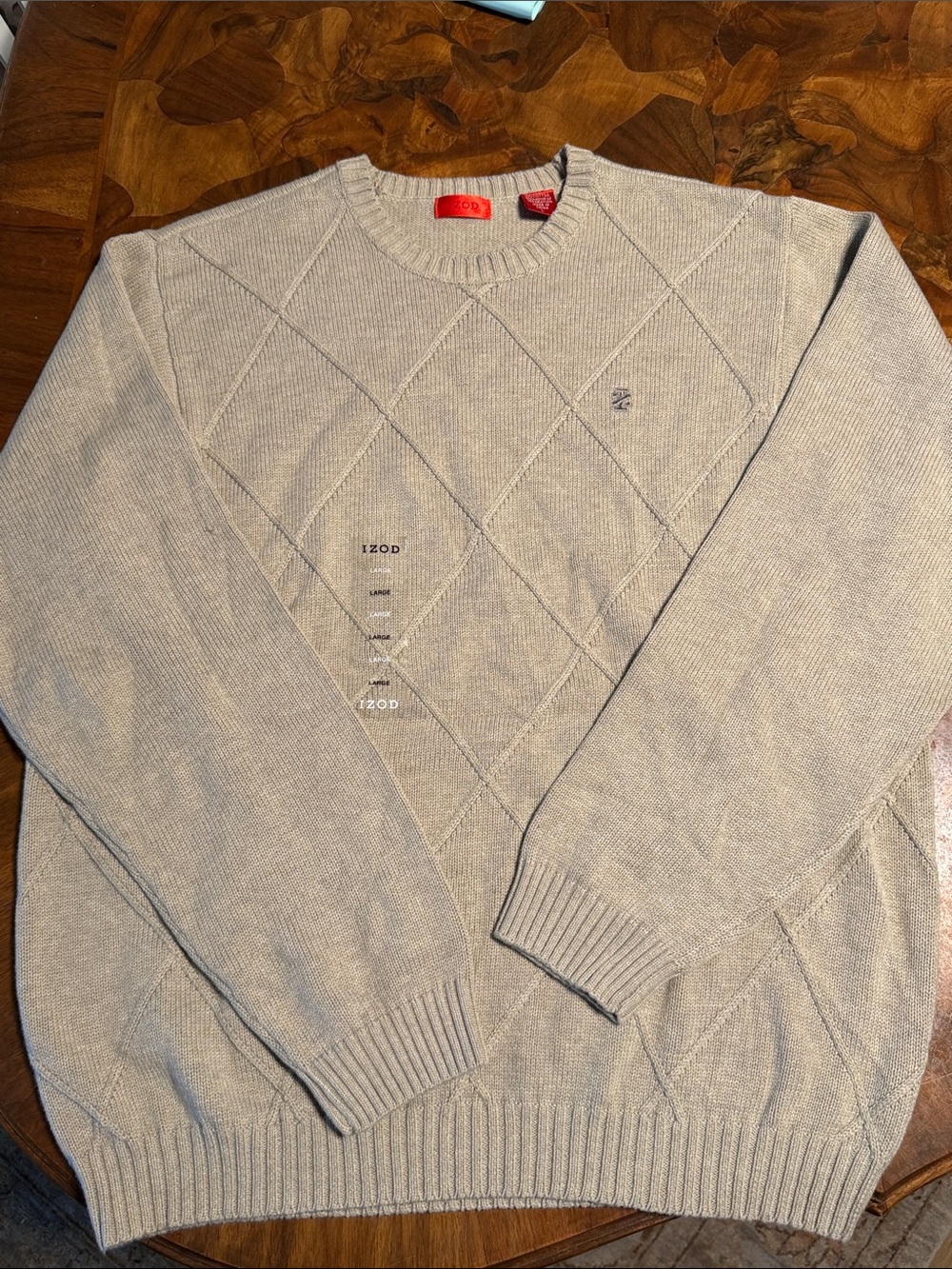 Izod Men's Beige Diamond Cable Crewneck Sweater